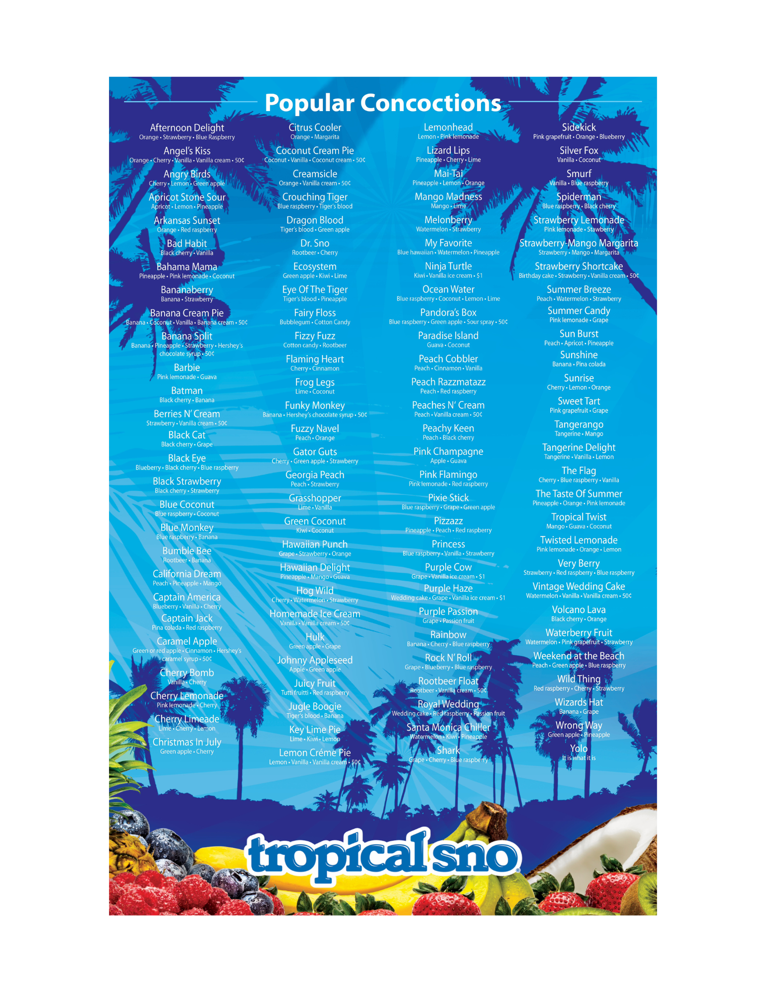 Magic Ice Tropical Sno Event Menu