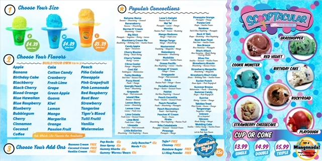 Tropical Sno Menu