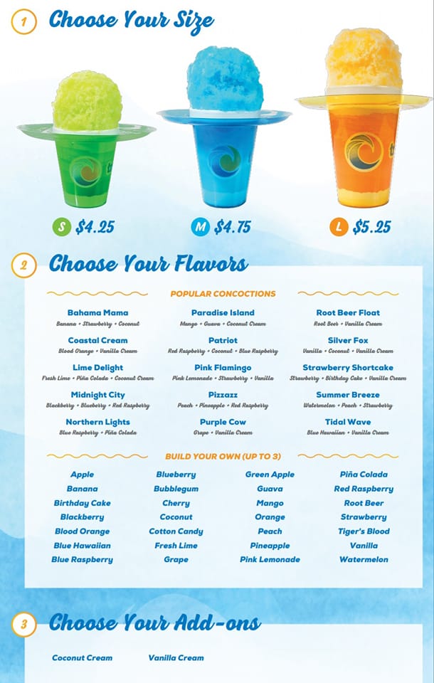 Tropical Sno CB Menu