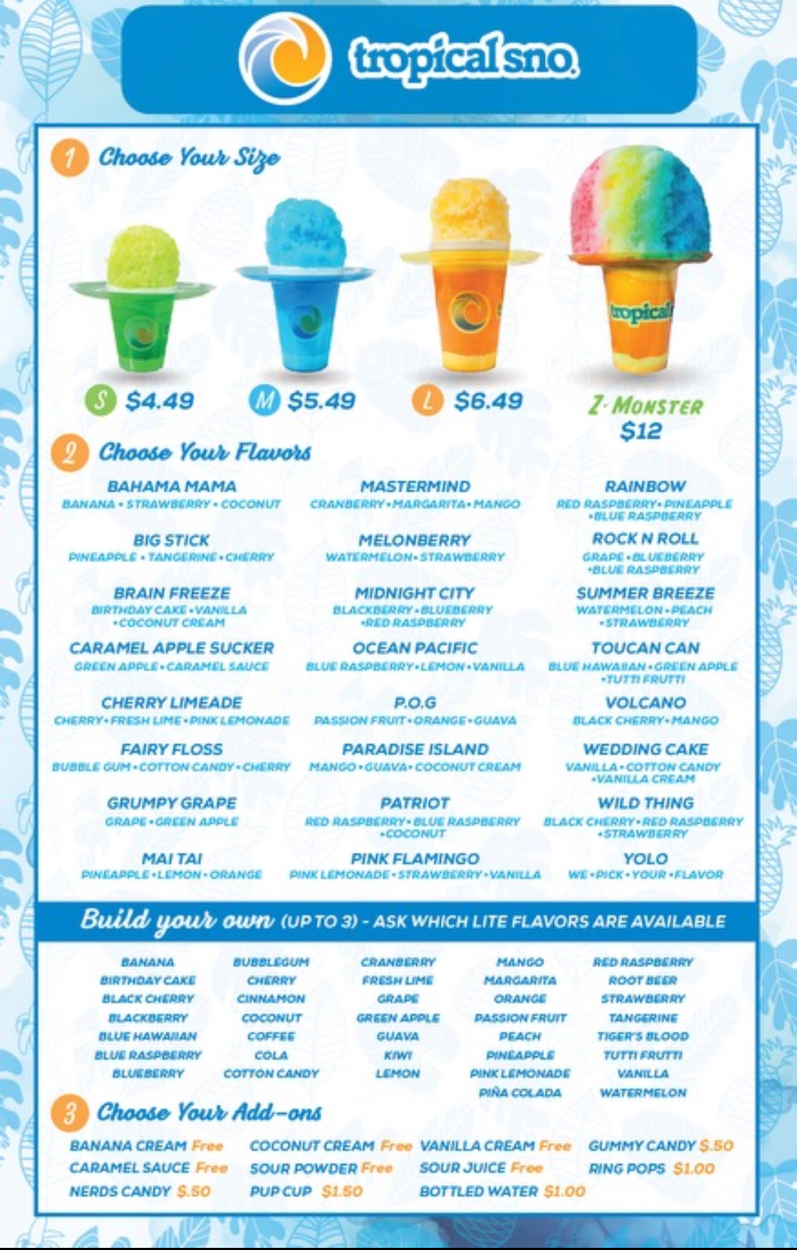 Tropical Sno-Edwardsville Menu