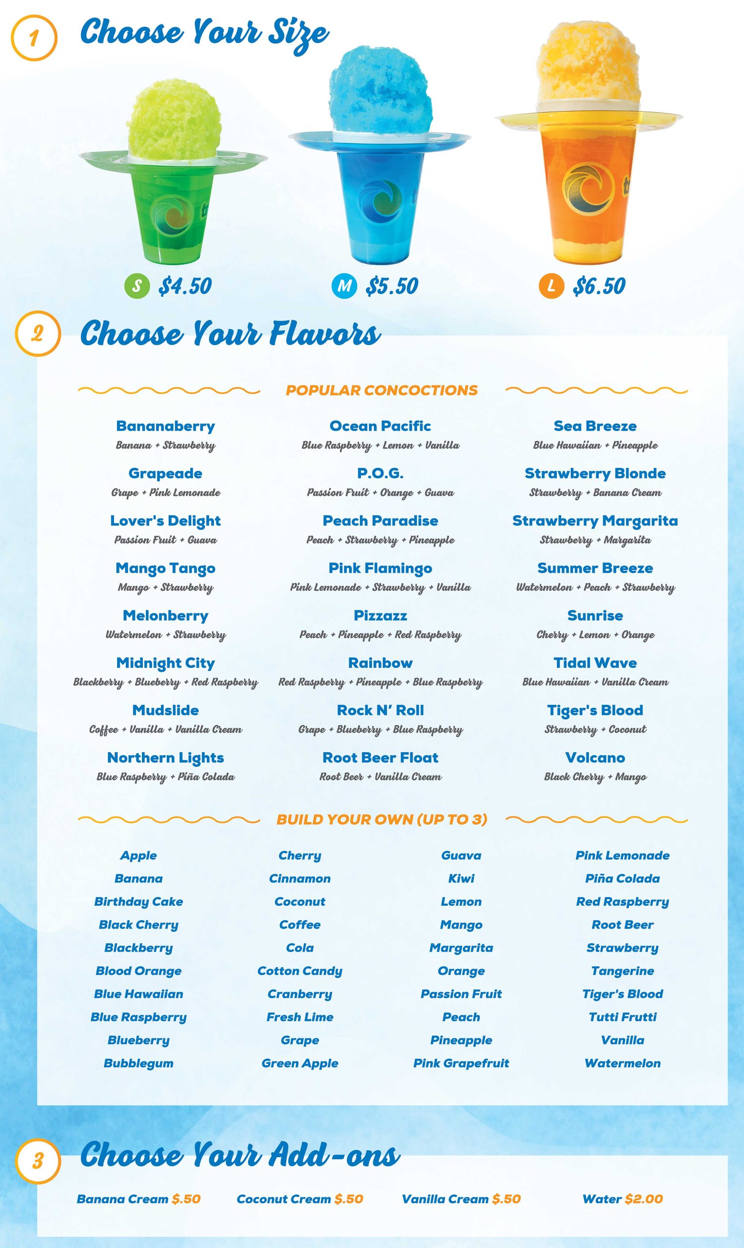Tropical Sno Sycamore Menu