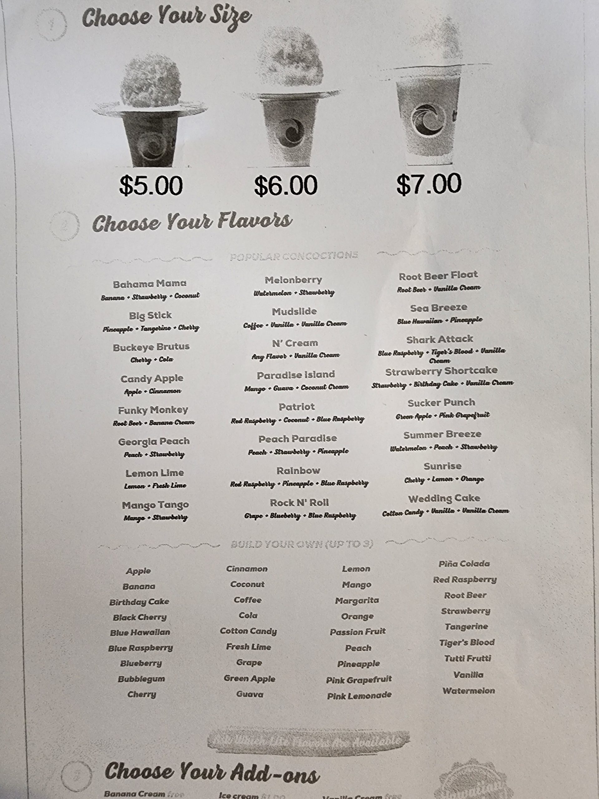 Tropical Sno Whipple Hut Menu