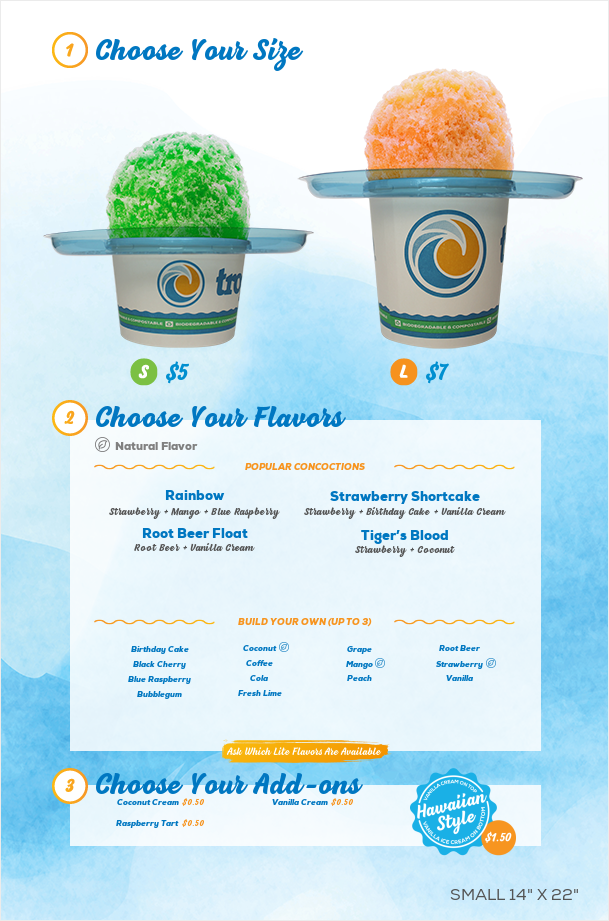 Ro’s Tropical Sno – Bay Area Menu