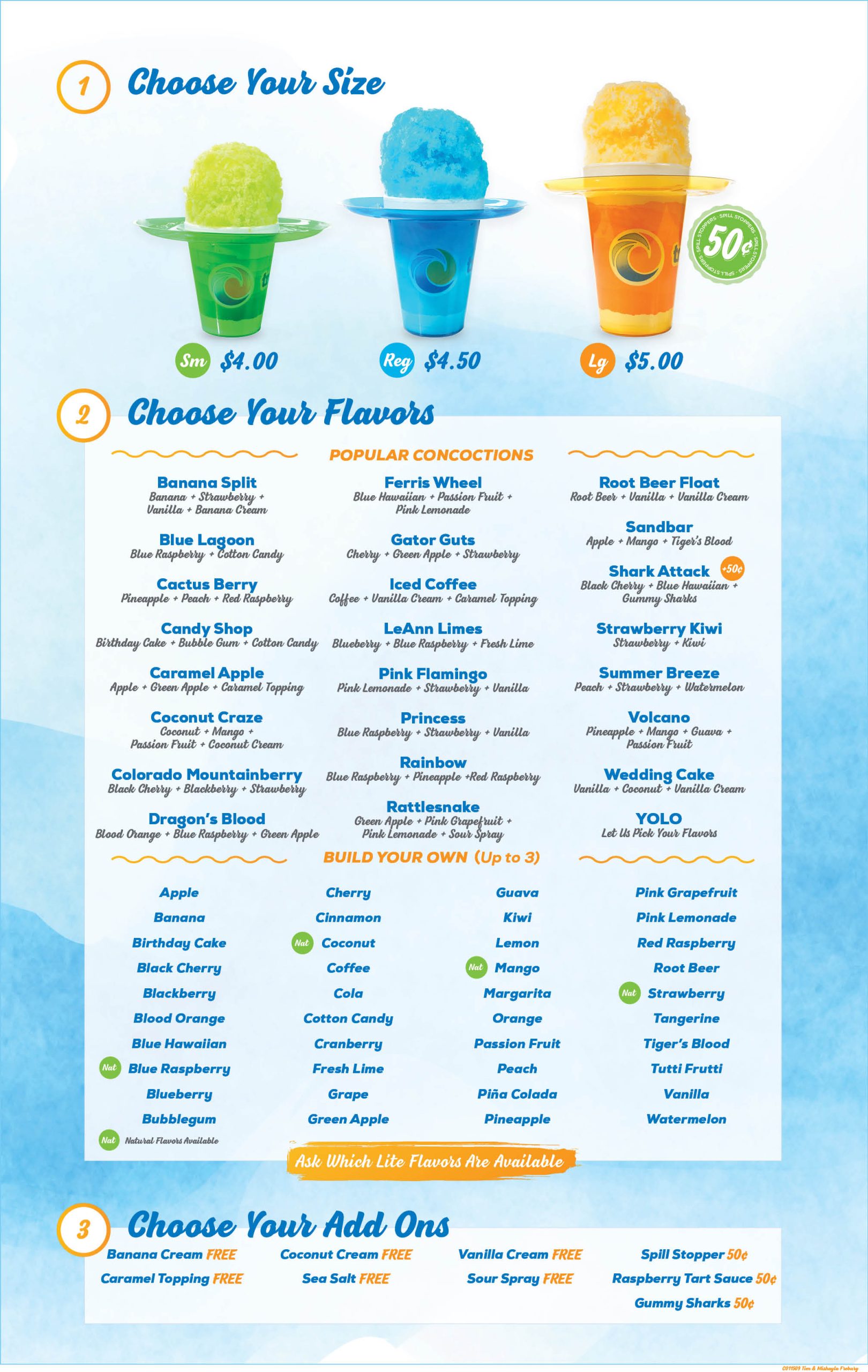 Tropical Sno Holdrege Menu