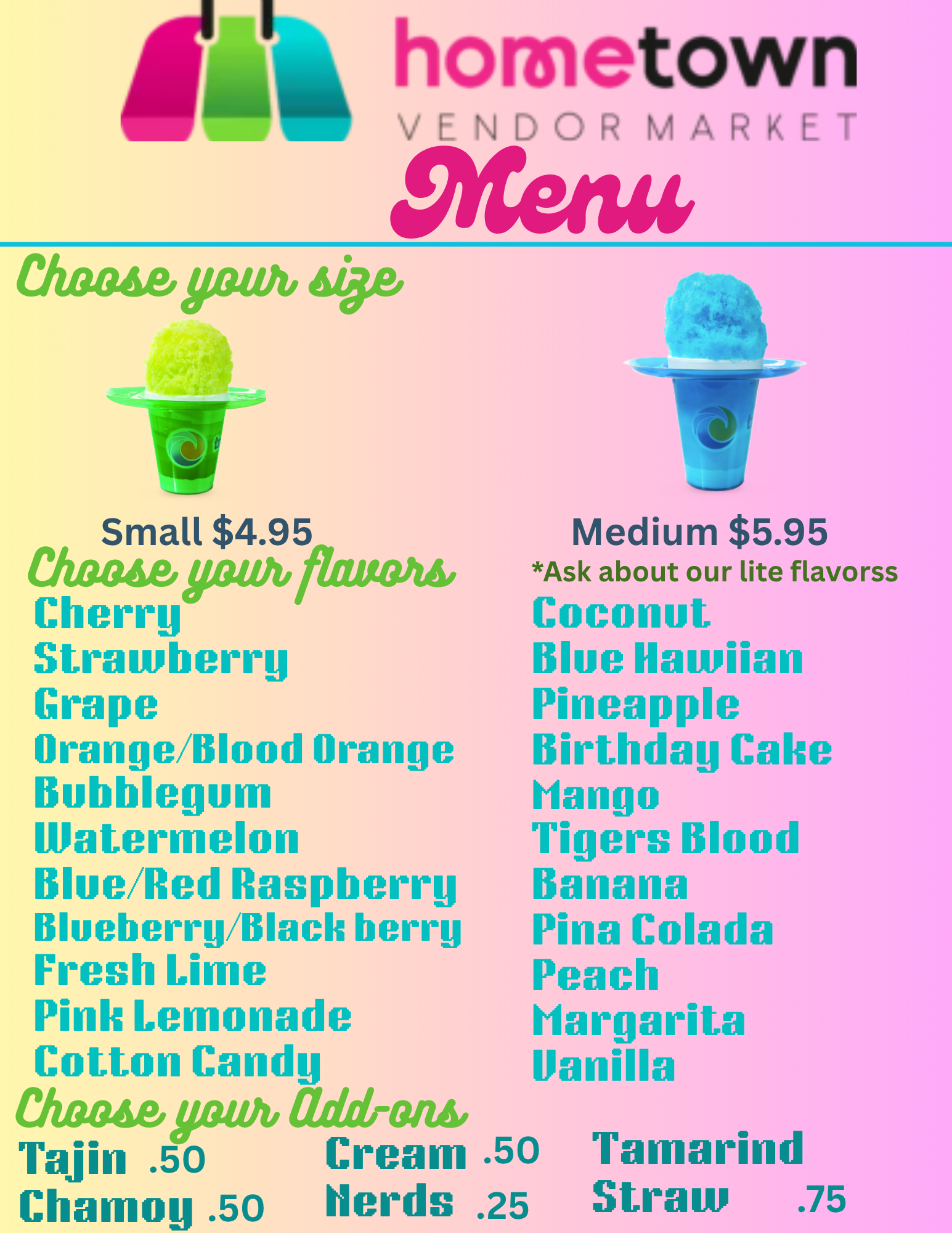 San Marcos Summer Sizzle & Craft Market Event Menu