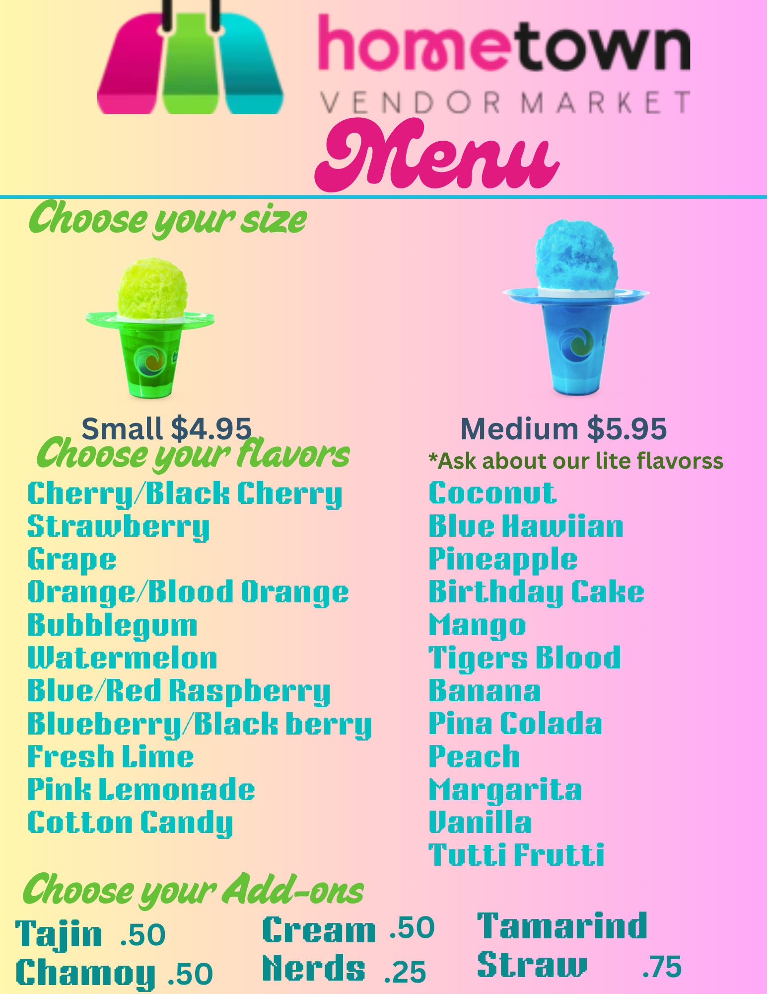 San Marcos Back to School Craft & Vendor Market Event Menu