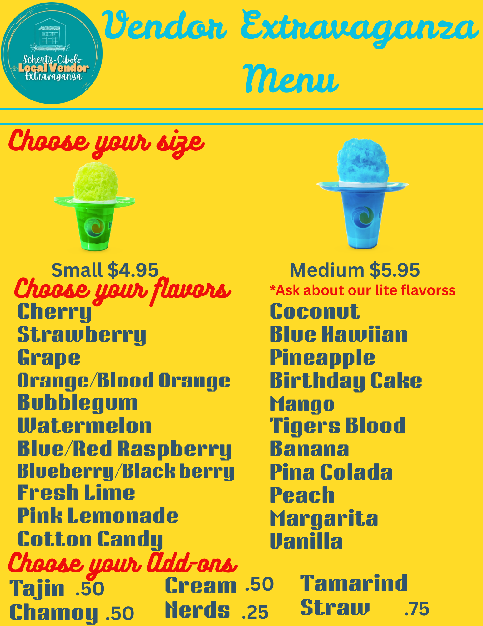 Schertz-Cibolo Vendor Extravaganza Event Menu