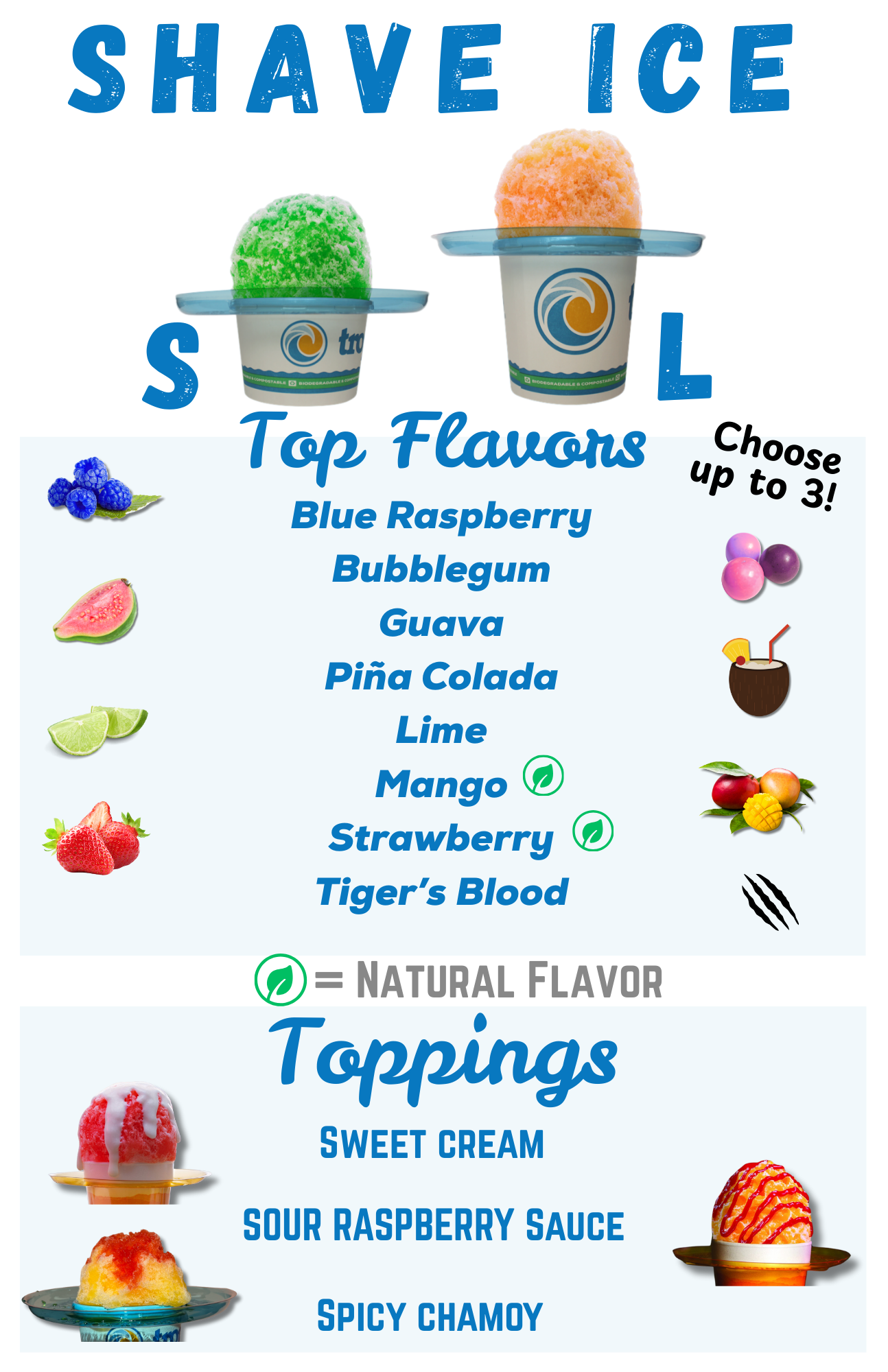 Ro’s Tropical Sno Event Menu