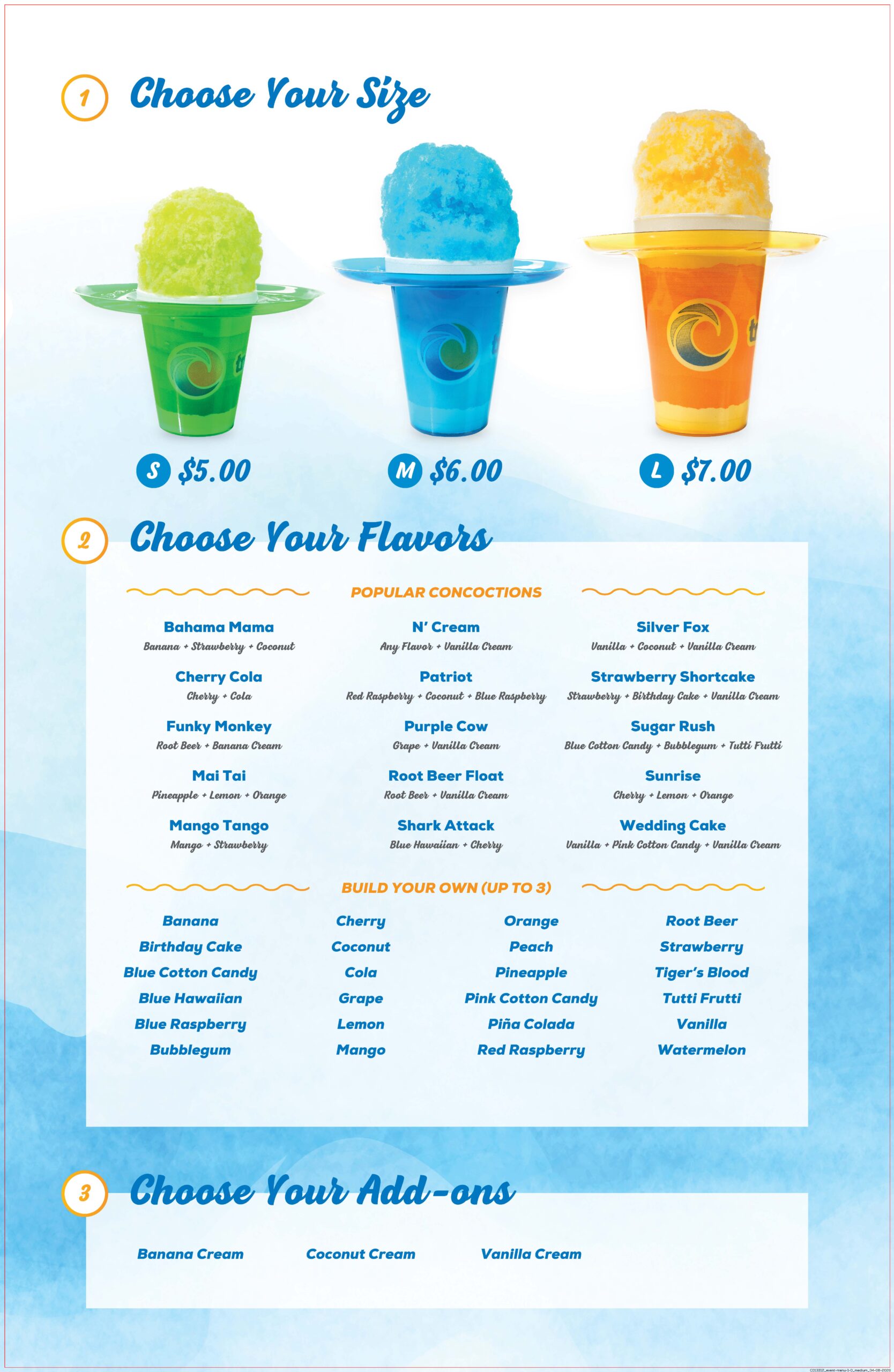 Tropical Sno, Savannah, Missouri Event Menu