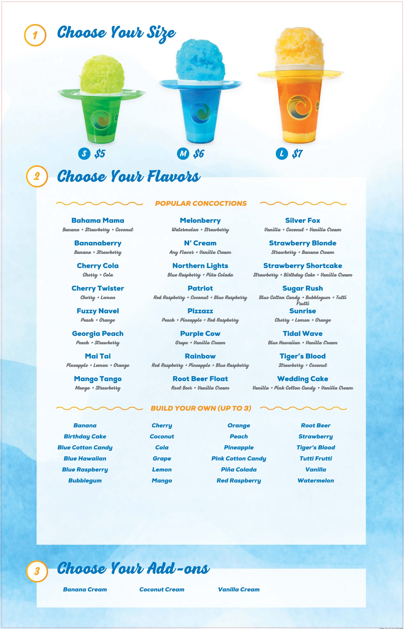 Tropical Sno, Savannah, Missouri Event Menu