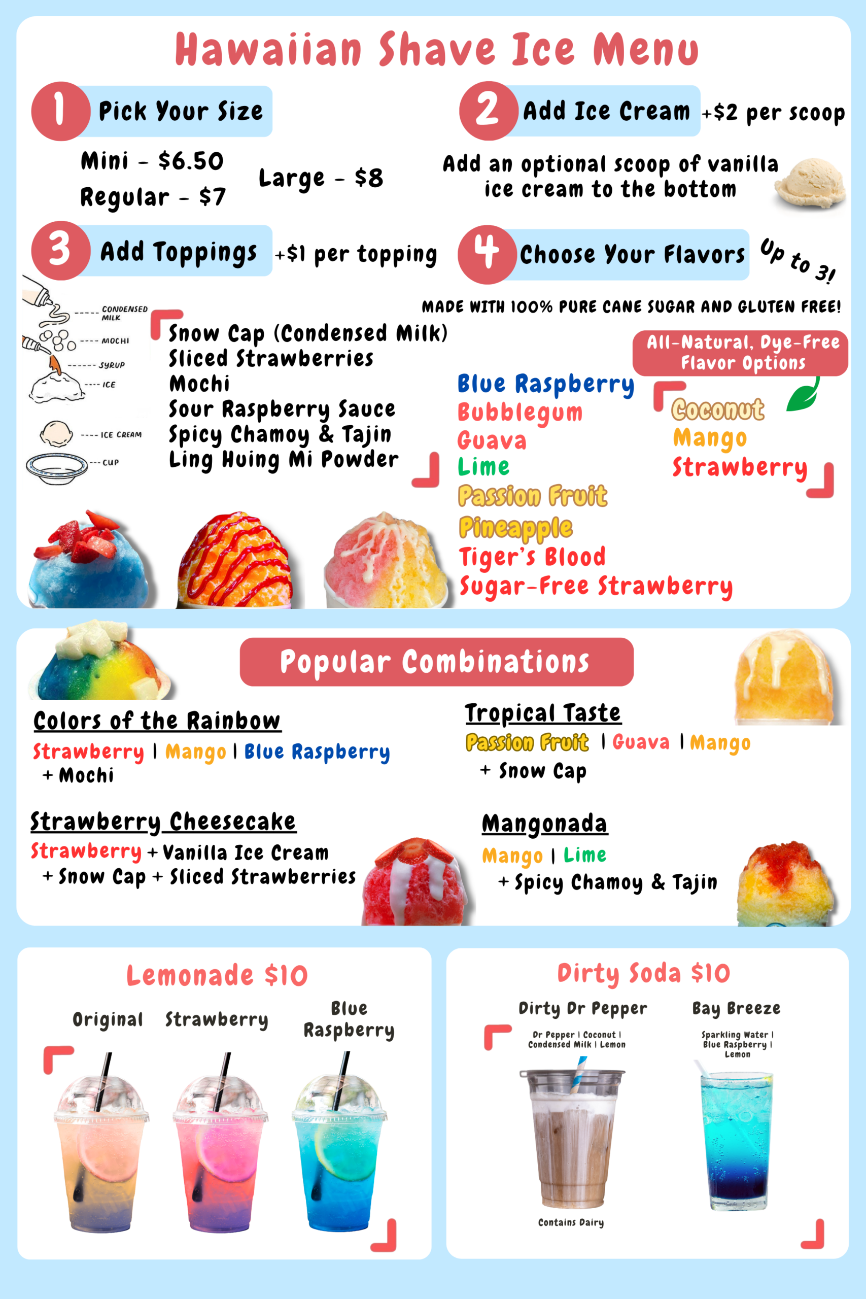 Tropics Shave Ice Menu