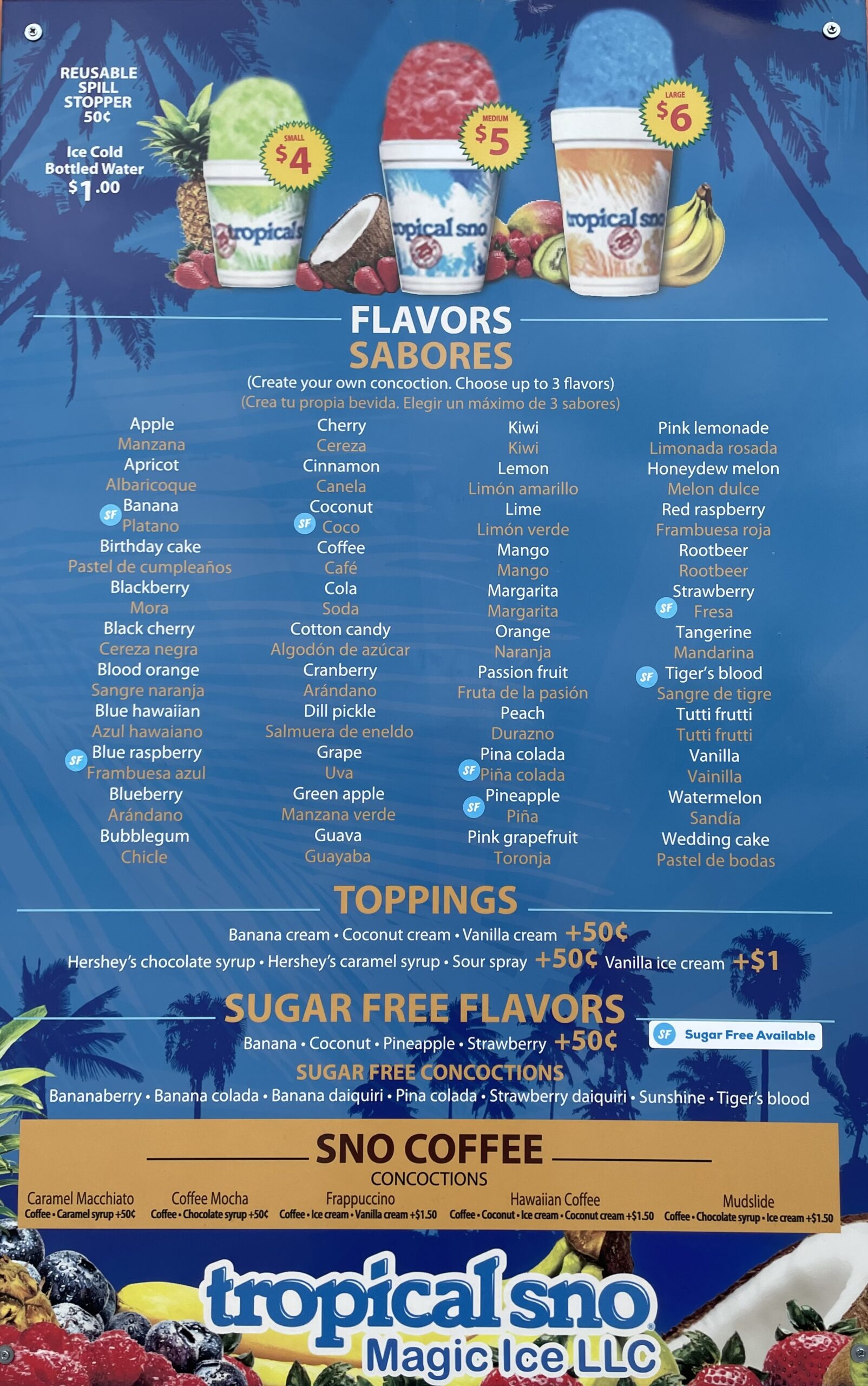 Magic Ice Tropical Sno Menu