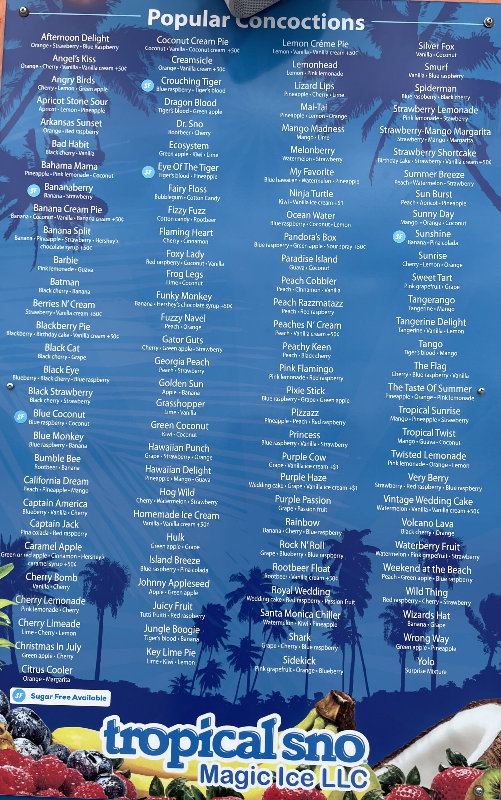 Magic Ice Tropical Sno Event Menu