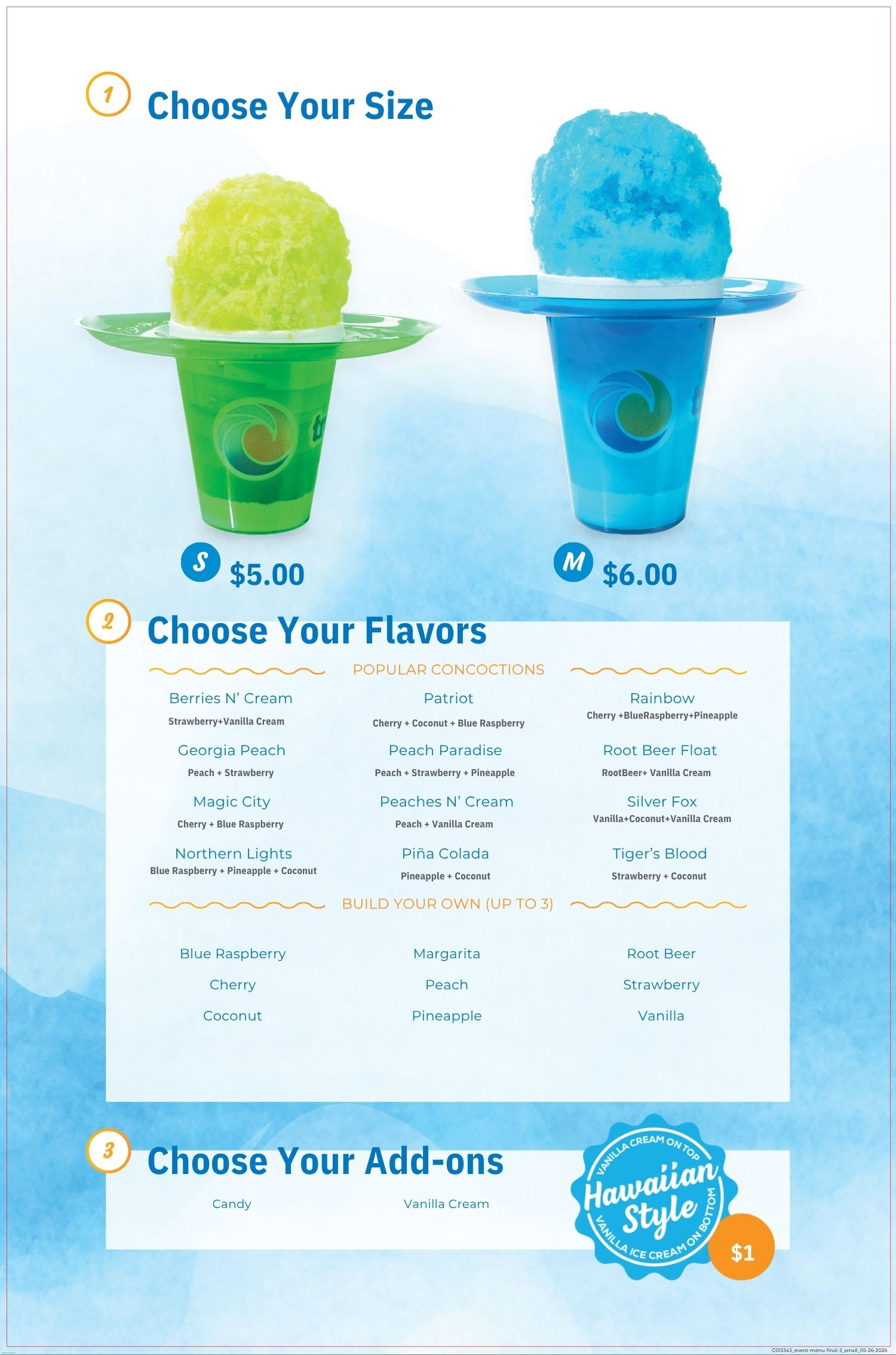 Rough Rider Sno Cones Menu