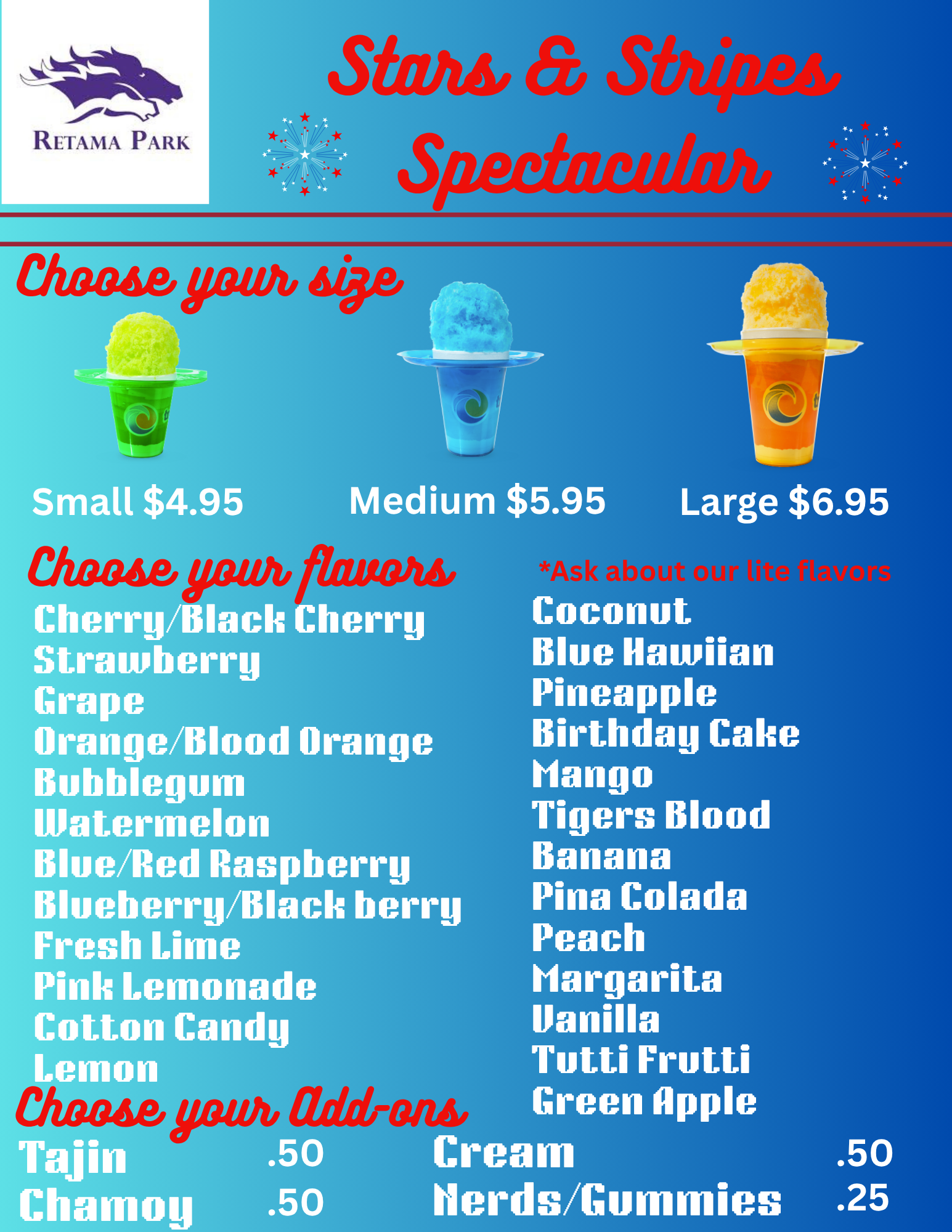 Stars and Stripes Spectacular Event Menu