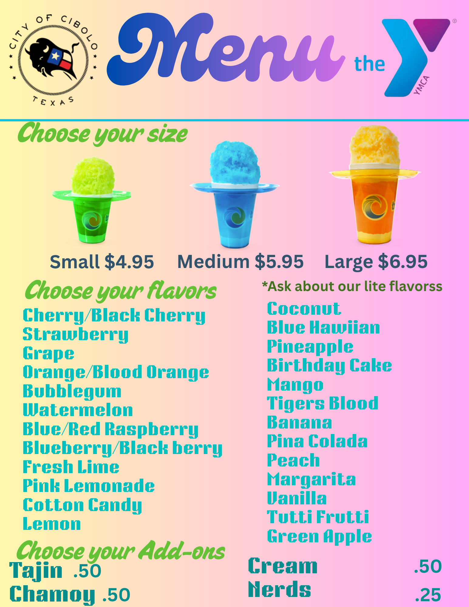 Cibolo Summer Nights Family Fun Event Menu