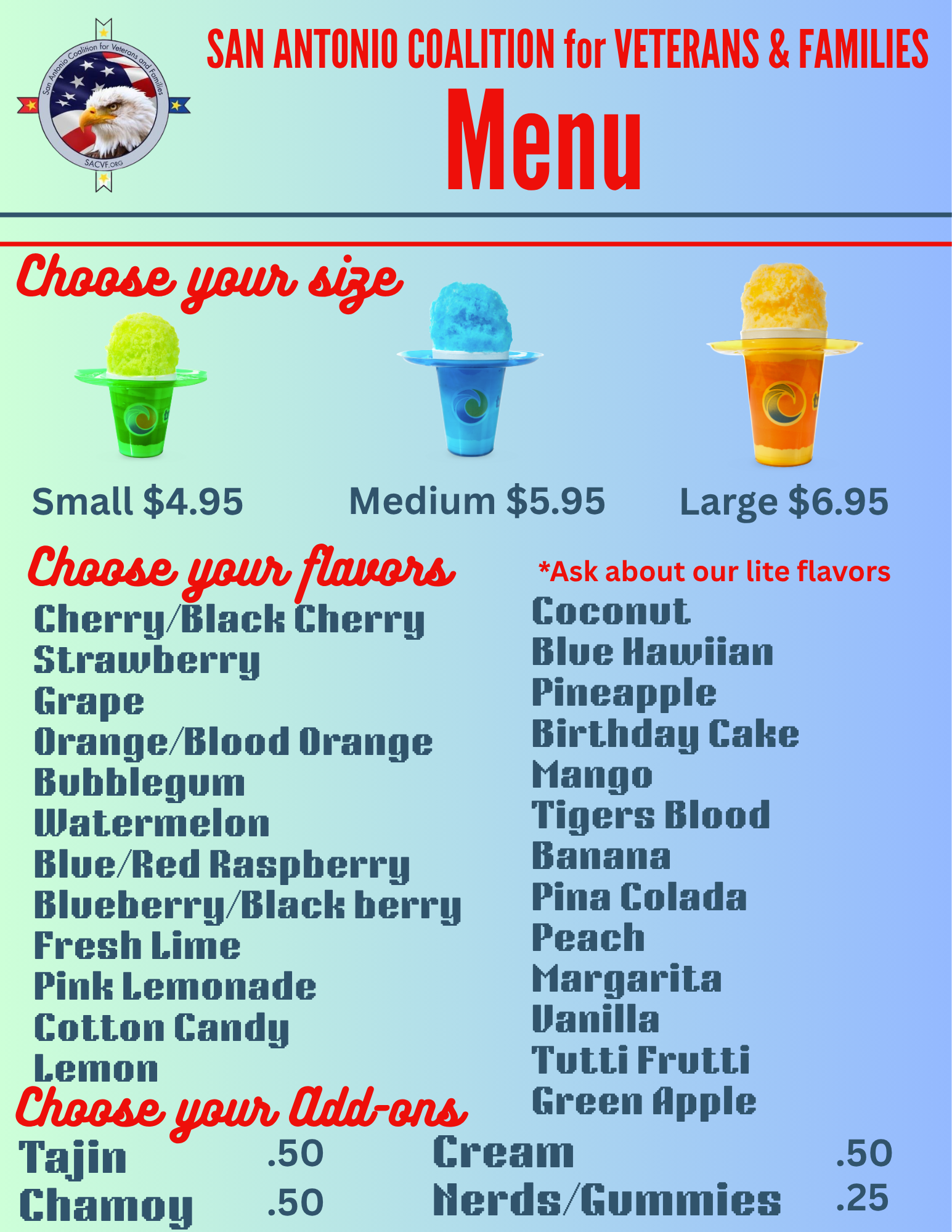 SAN ANTONIO COALITION for VETERANS & FAMILIES • VET FEST Event Menu
